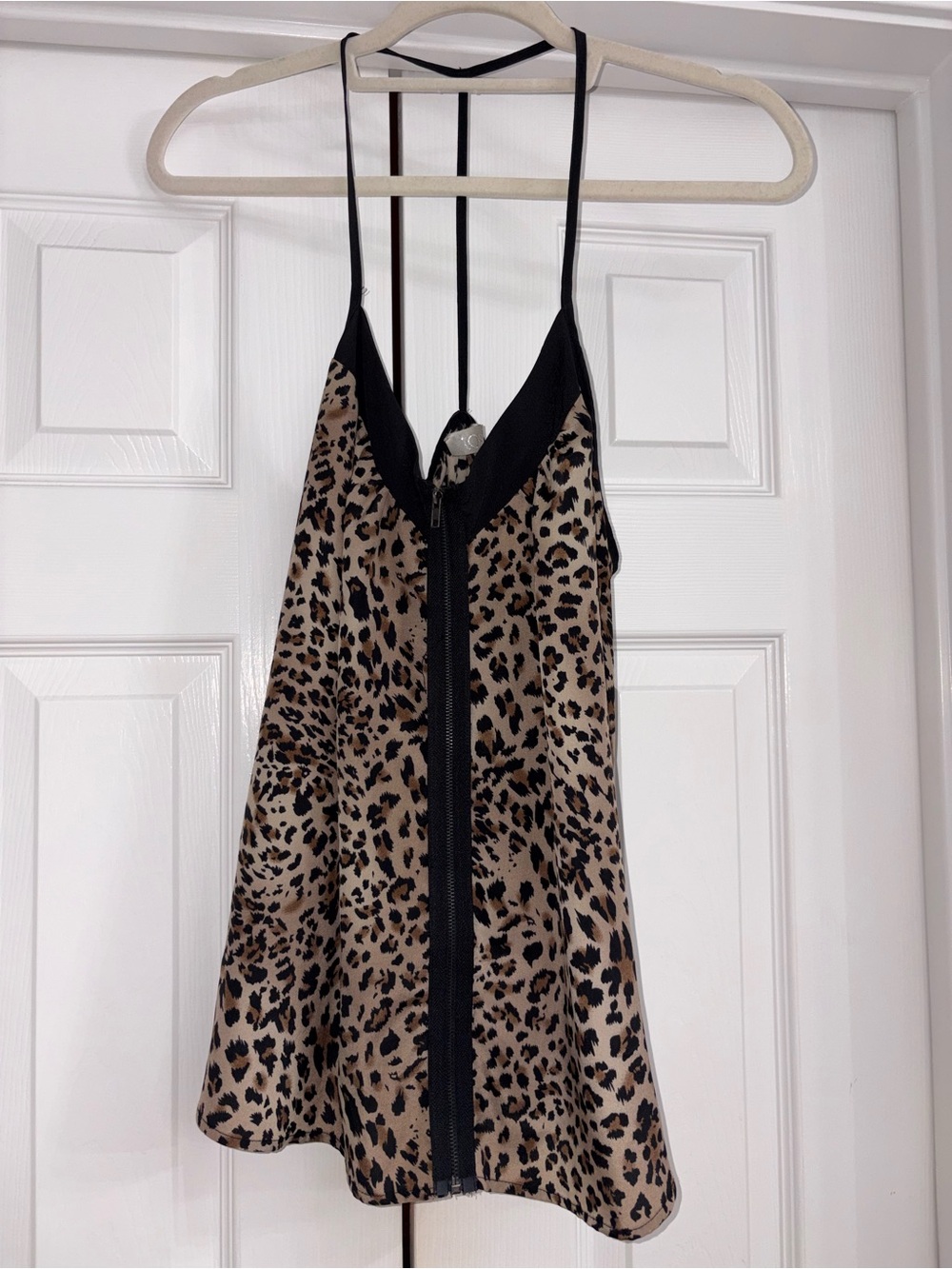 Toska Leopard Print Slip Dress with Black Trim